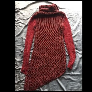 Helmut Lang red asymmetrical wool blend sweater